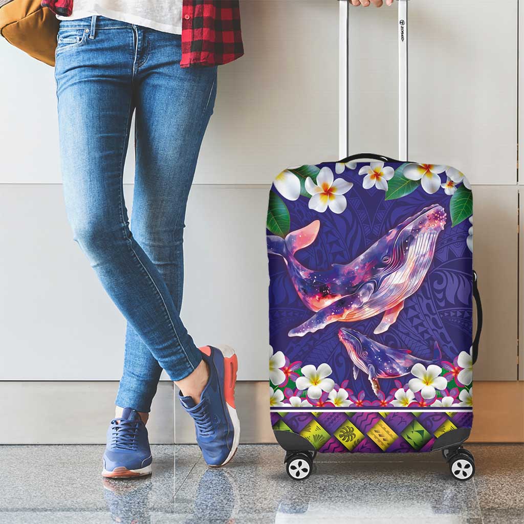 Hawaiian Plumeria and Humpback Whales Luggage Cover Polynerian Art Tattoo-Navy Color LT03 - Polynesian Pride