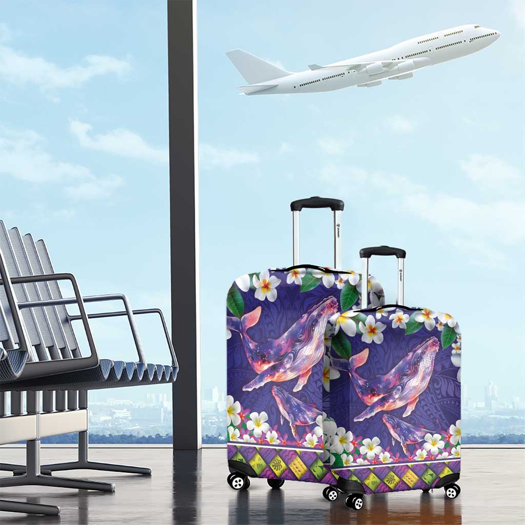 Hawaiian Plumeria and Humpback Whales Luggage Cover Polynerian Art Tattoo-Navy Color LT03 - Polynesian Pride