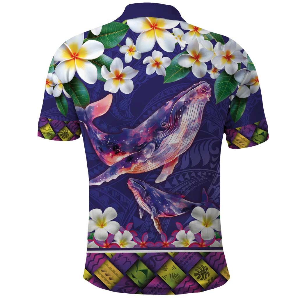 Hawaiian Plumeria and Humpback Whales Polo Shirt Polynerian Art Tattoo-Navy Color LT03 - Polynesian Pride