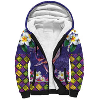 Hawaiian Plumeria and Humpback Whales Sherpa Hoodie Polynerian Art Tattoo-Navy Color LT03 Unisex Navy - Polynesian Pride