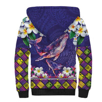 Hawaiian Plumeria and Humpback Whales Sherpa Hoodie Polynerian Art Tattoo-Navy Color LT03 - Polynesian Pride