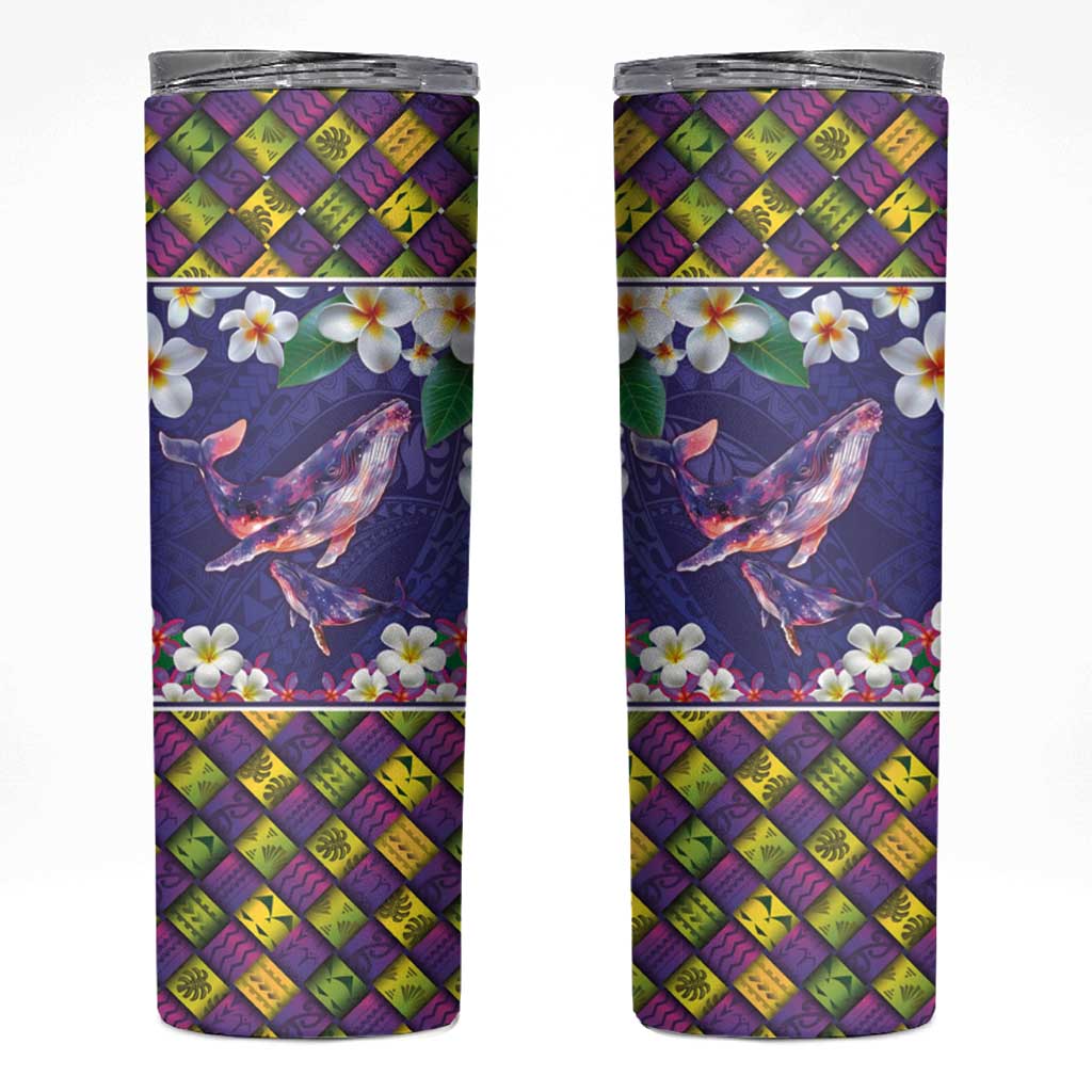 Hawaiian Plumeria and Humpback Whales Skinny Tumbler Polynerian Art Tattoo-Navy Color LT03 Navy - Polynesian Pride