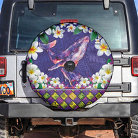 Hawaiian Plumeria and Humpback Whales Spare Tire Cover Polynerian Art Tattoo-Navy Color LT03 Navy - Polynesian Pride