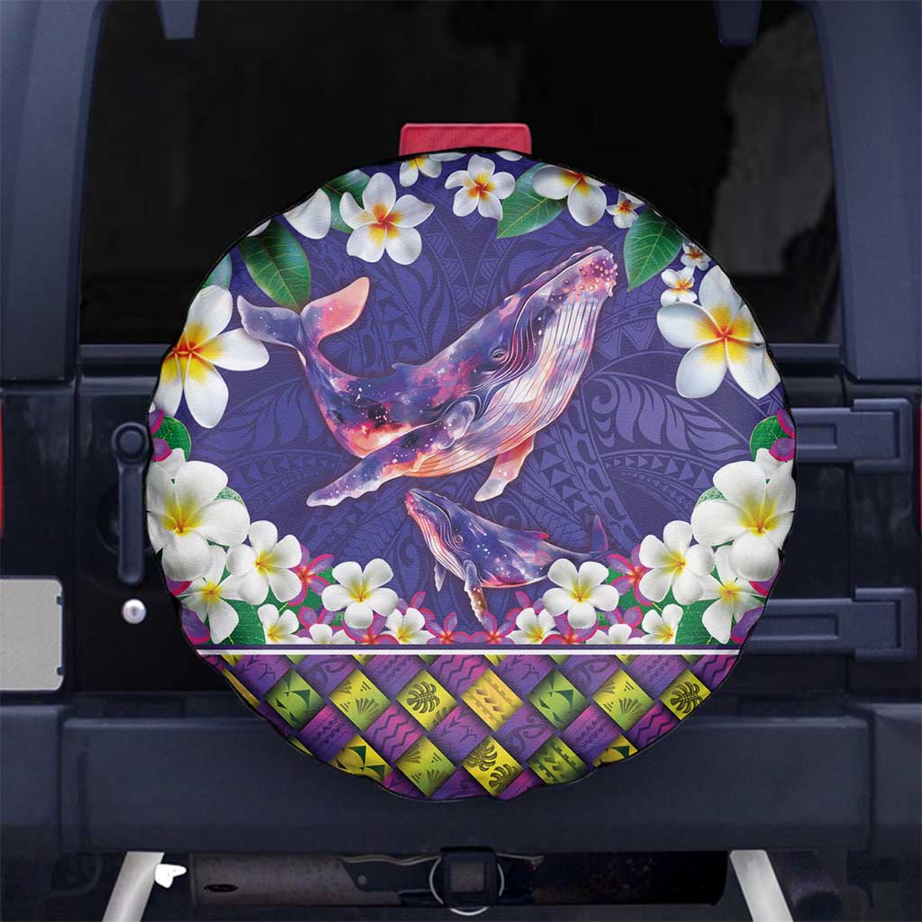 Hawaiian Plumeria and Humpback Whales Spare Tire Cover Polynerian Art Tattoo-Navy Color LT03 No hole Navy - Polynesian Pride