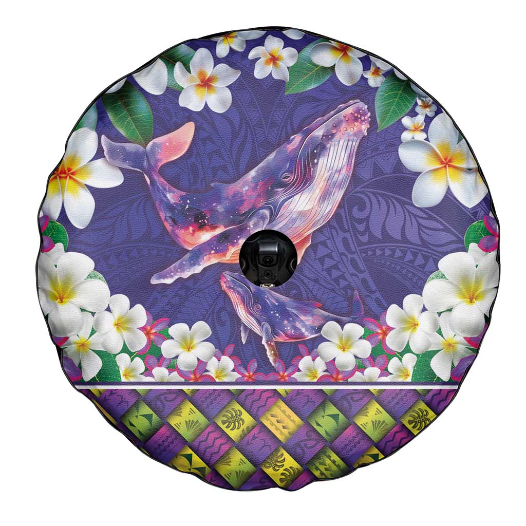 Hawaiian Plumeria and Humpback Whales Spare Tire Cover Polynerian Art Tattoo-Navy Color LT03 - Polynesian Pride
