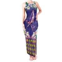 Hawaiian Plumeria and Humpback Whales Tank Maxi Dress Polynerian Art Tattoo-Navy Color LT03 Women Navy - Polynesian Pride
