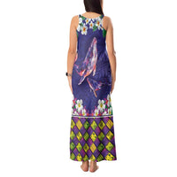 Hawaiian Plumeria and Humpback Whales Tank Maxi Dress Polynerian Art Tattoo-Navy Color LT03 - Polynesian Pride