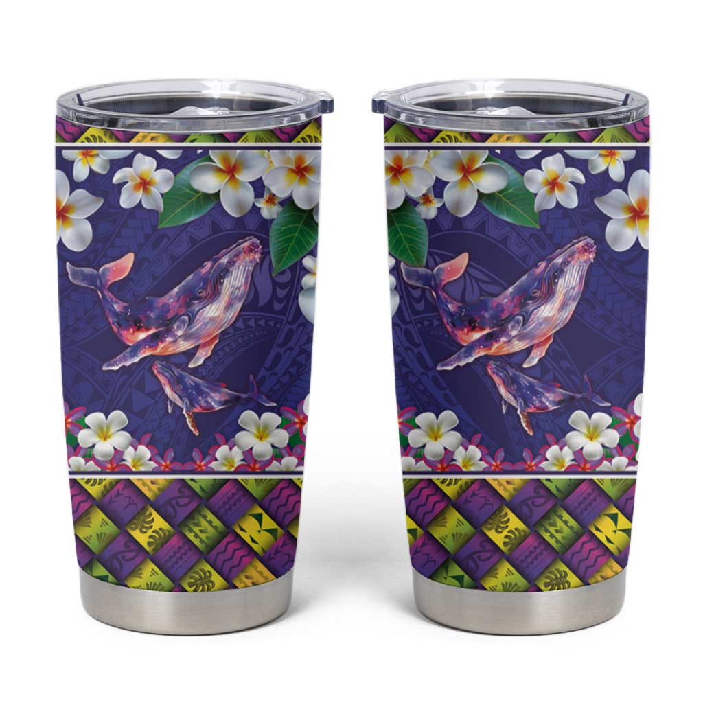 Hawaiian Plumeria and Humpback Whales Tumbler Cup Polynerian Art Tattoo-Navy Color LT03 Navy - Polynesian Pride