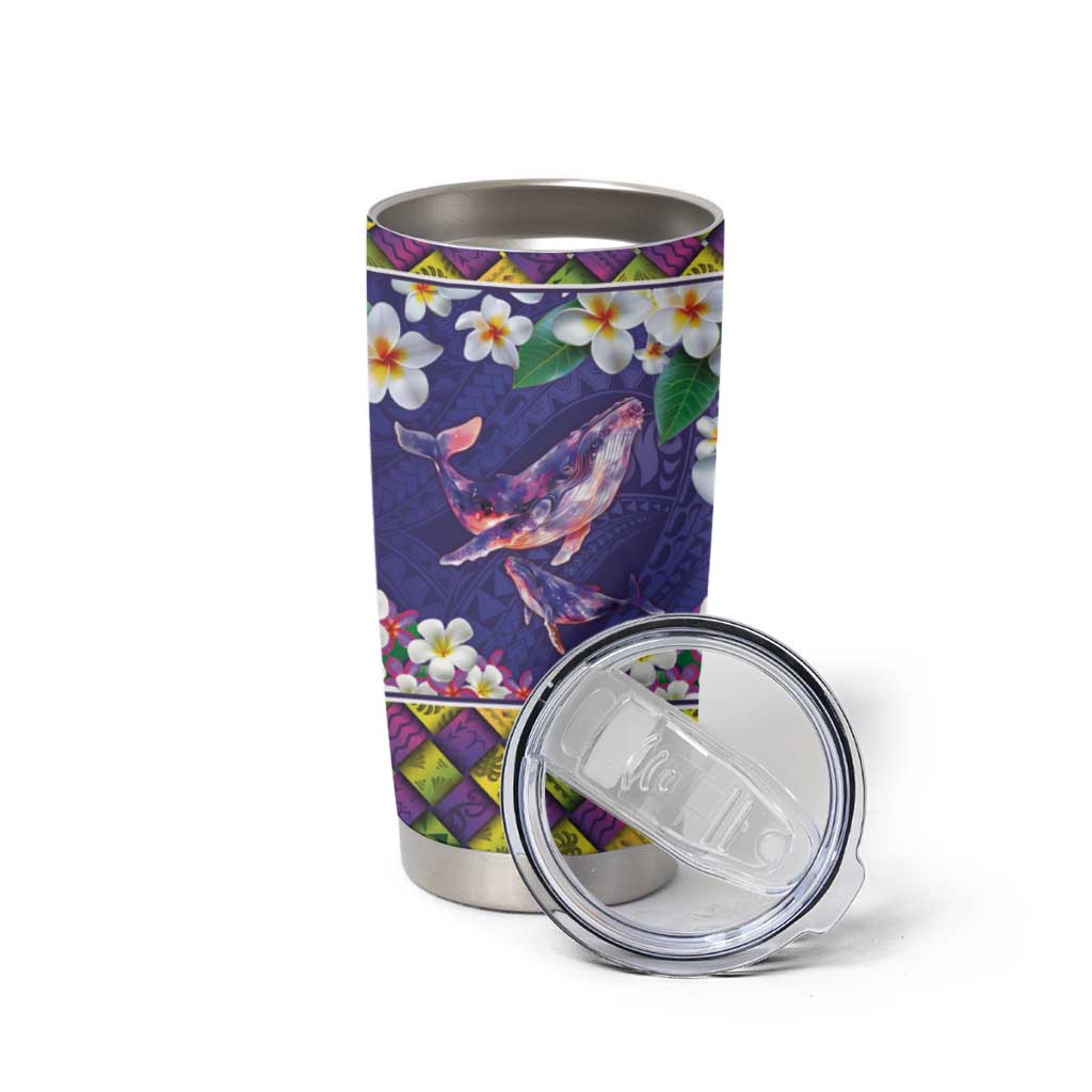Hawaiian Plumeria and Humpback Whales Tumbler Cup Polynerian Art Tattoo-Navy Color LT03 - Polynesian Pride