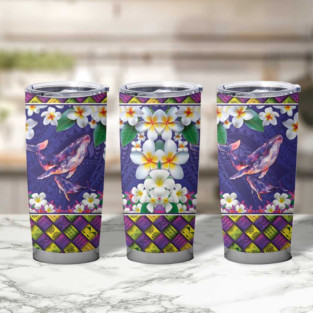 Hawaiian Plumeria and Humpback Whales Tumbler Cup Polynerian Art Tattoo-Navy Color LT03 - Polynesian Pride
