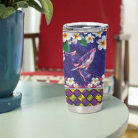 Hawaiian Plumeria and Humpback Whales Tumbler Cup Polynerian Art Tattoo-Navy Color LT03 - Polynesian Pride