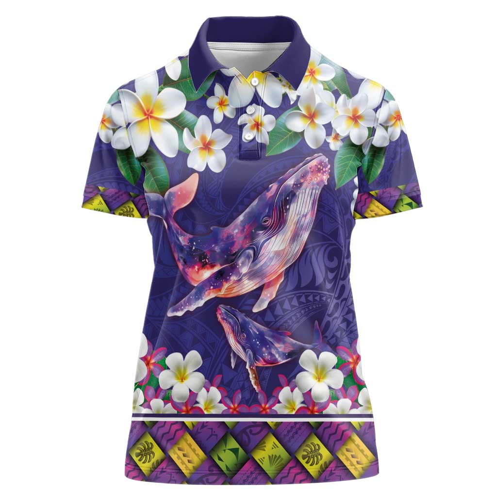 Hawaiian Plumeria and Humpback Whales Women Polo Shirt Polynerian Art Tattoo-Navy Color LT03 Female Navy - Polynesian Pride