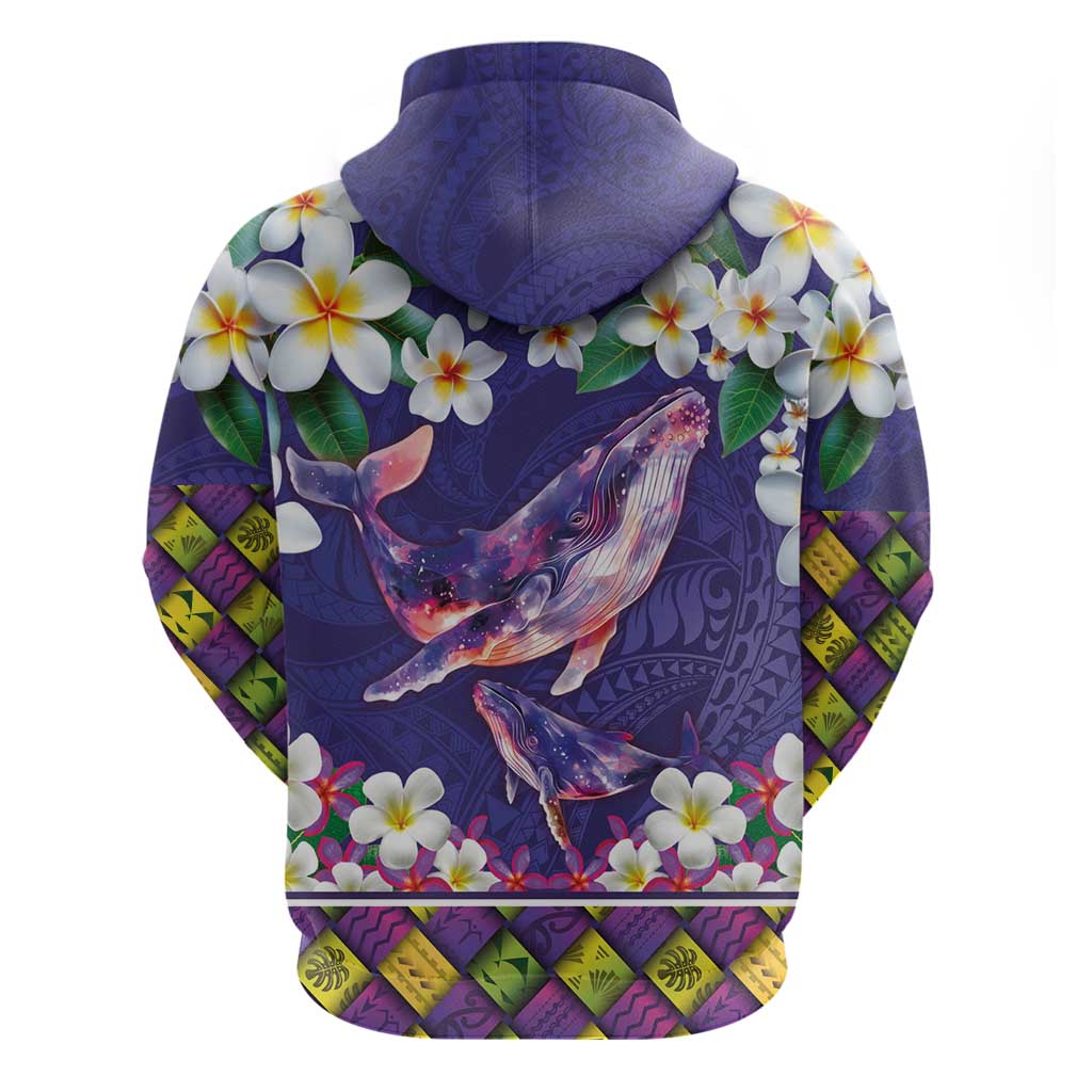 Hawaiian Plumeria and Humpback Whales Zip Hoodie Polynerian Art Tattoo-Navy Color LT03 - Polynesian Pride