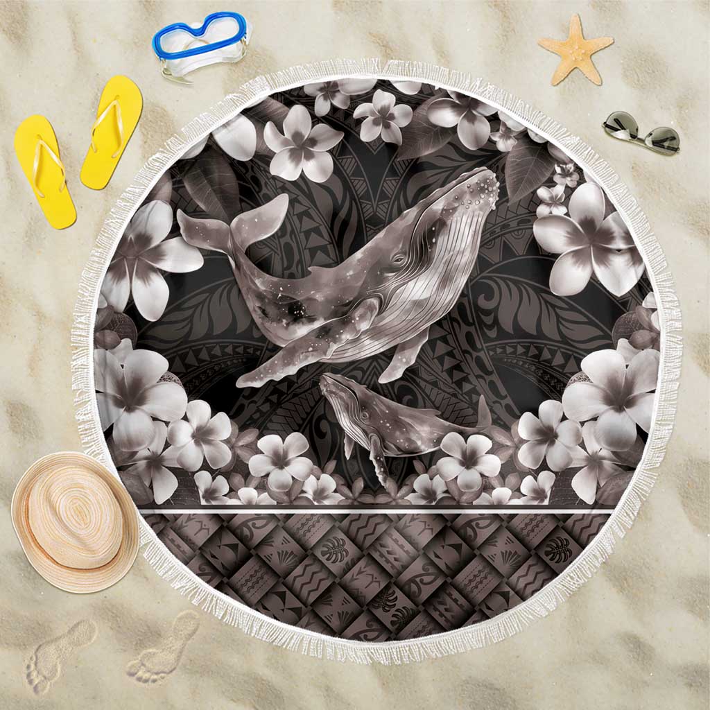 Hawaiian Plumeria and Humpback Whales Beach Blanket Polynerian Art Tattoo-Grayscale Mode LT03 One Size 150cm Black - Polynesian Pride