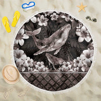 Hawaiian Plumeria and Humpback Whales Beach Blanket Polynerian Art Tattoo-Grayscale Mode LT03 One Size 150cm Black - Polynesian Pride