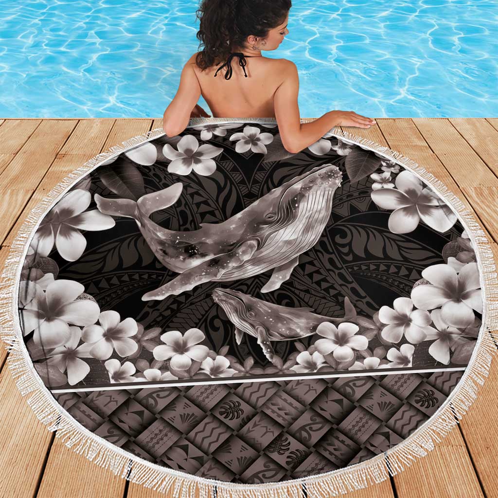 Hawaiian Plumeria and Humpback Whales Beach Blanket Polynerian Art Tattoo-Grayscale Mode LT03 - Polynesian Pride