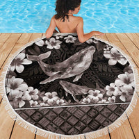 Hawaiian Plumeria and Humpback Whales Beach Blanket Polynerian Art Tattoo-Grayscale Mode LT03 - Polynesian Pride