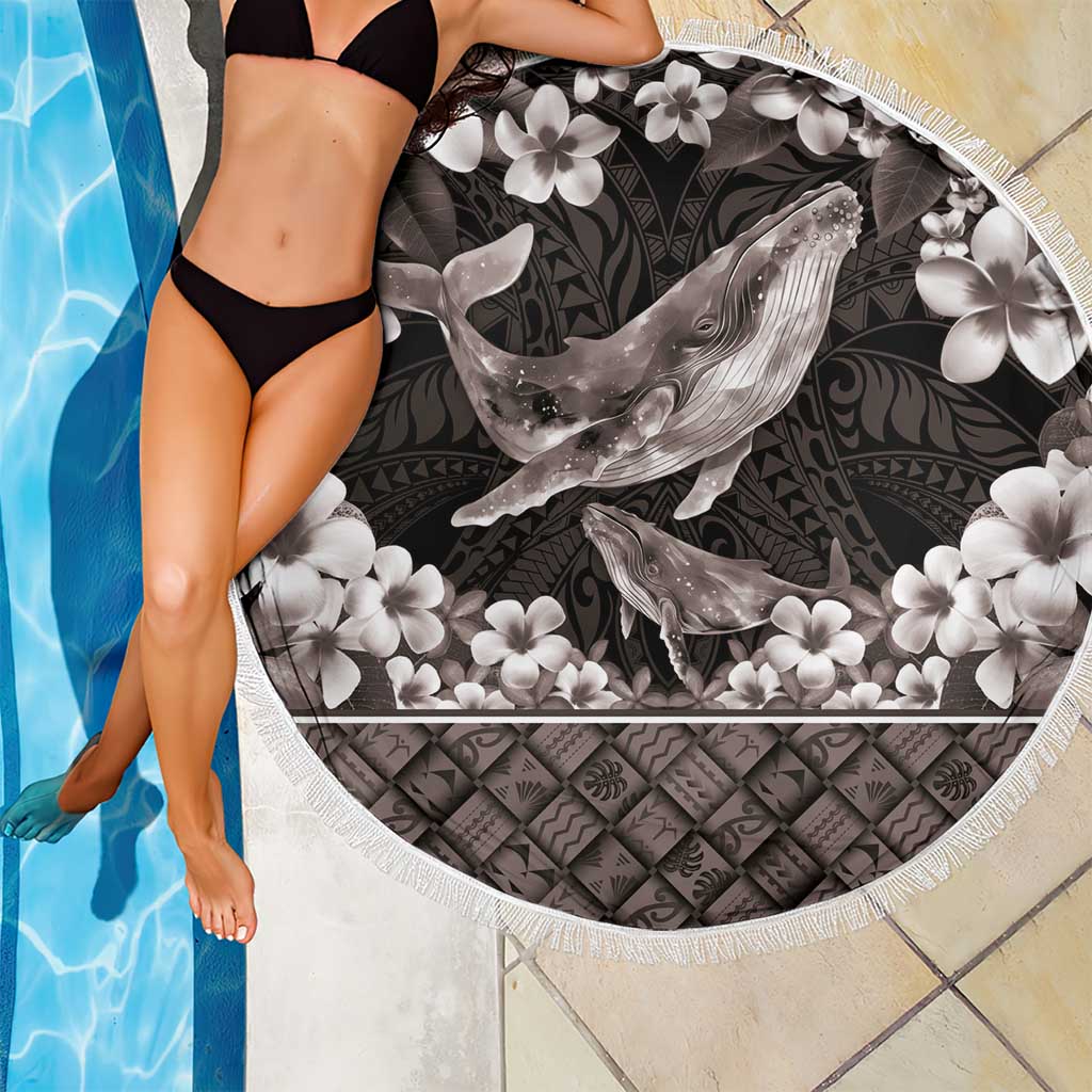 Hawaiian Plumeria and Humpback Whales Beach Blanket Polynerian Art Tattoo-Grayscale Mode LT03 - Polynesian Pride