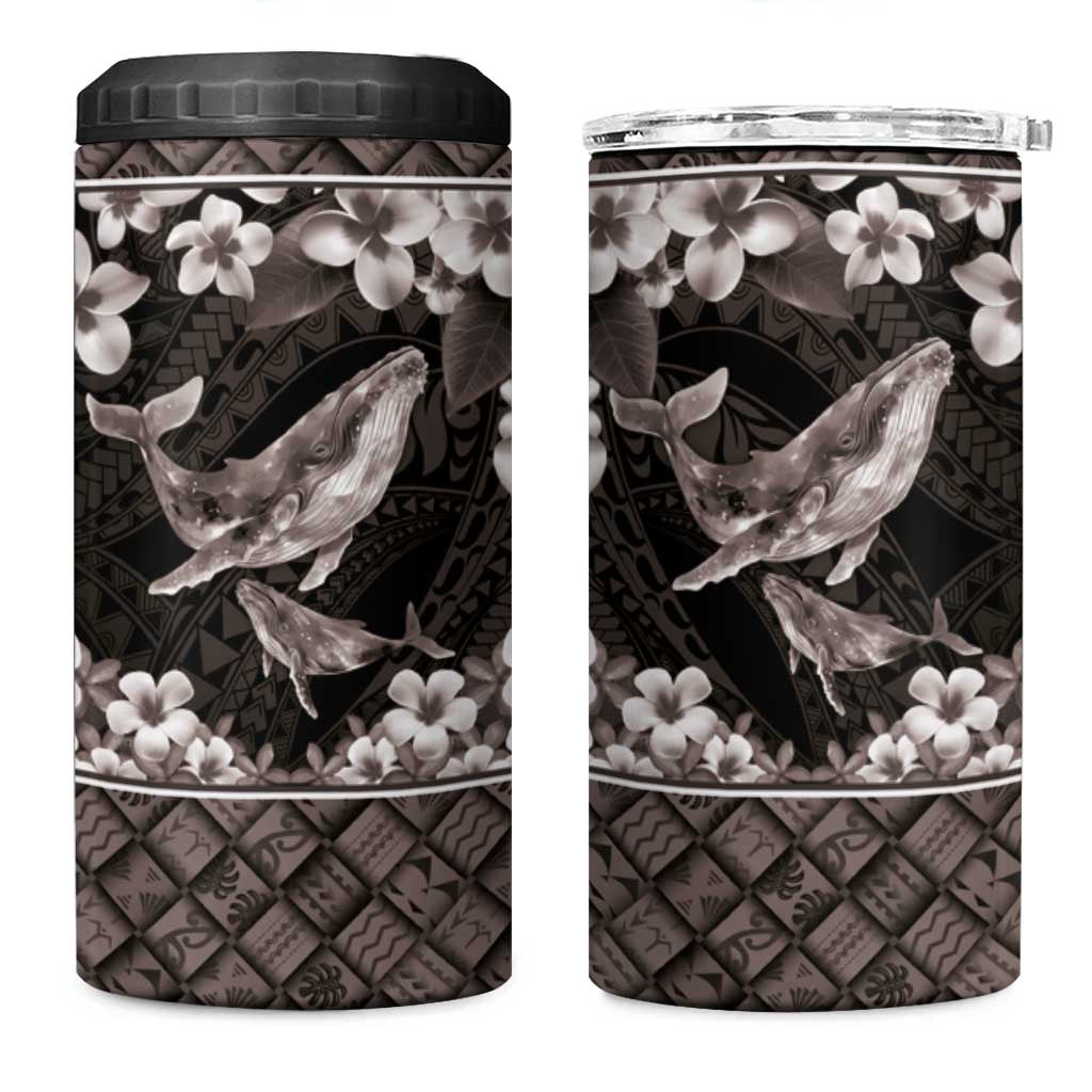 Hawaiian Plumeria and Humpback Whales 4 in 1 Can Cooler Tumbler Polynerian Art Tattoo-Grayscale Mode LT03 One Size: 16 oz Black - Polynesian Pride