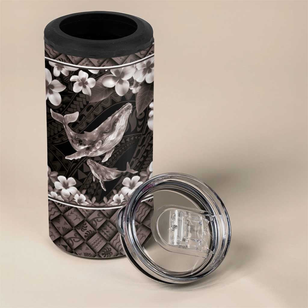 Hawaiian Plumeria and Humpback Whales 4 in 1 Can Cooler Tumbler Polynerian Art Tattoo-Grayscale Mode LT03 - Polynesian Pride