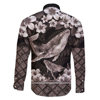 Hawaiian Plumeria and Humpback Whales Family Matching Mermaid Dress and Hawaiian Shirt Polynerian Art Tattoo-Grayscale Mode LT03 - Polynesian Pride