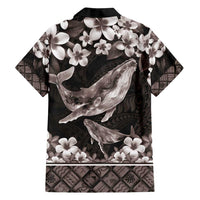 Hawaiian Plumeria and Humpback Whales Family Matching Off Shoulder Maxi Dress and Hawaiian Shirt Polynerian Art Tattoo-Grayscale Mode LT03 - Polynesian Pride