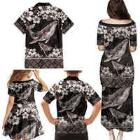 Hawaiian Plumeria and Humpback Whales Family Matching Puletasi and Hawaiian Shirt Polynerian Art Tattoo-Grayscale Mode LT03 - Polynesian Pride
