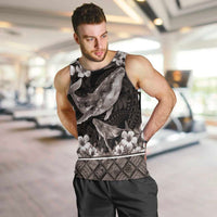 Hawaiian Plumeria and Humpback Whales Men Tank Top Polynerian Art Tattoo-Grayscale Mode LT03 Black - Polynesian Pride