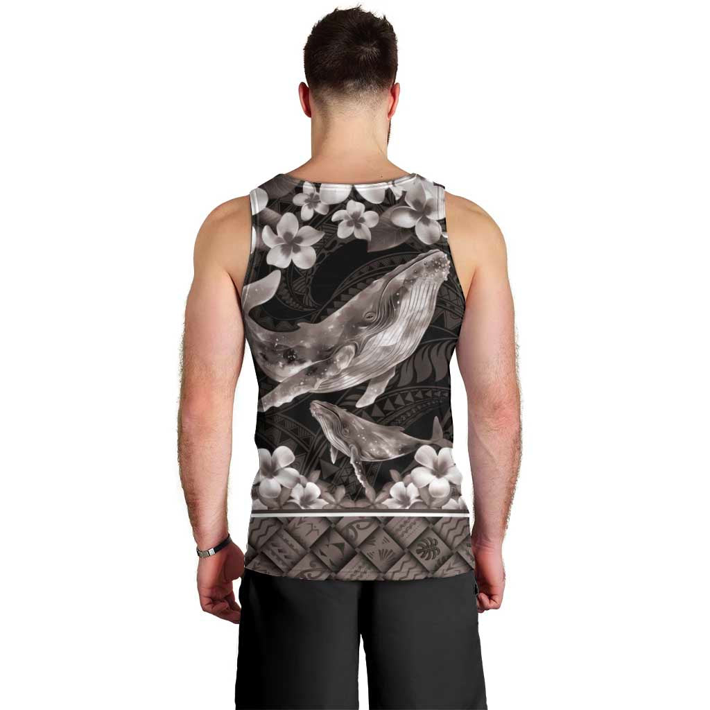 Hawaiian Plumeria and Humpback Whales Men Tank Top Polynerian Art Tattoo-Grayscale Mode LT03 - Polynesian Pride