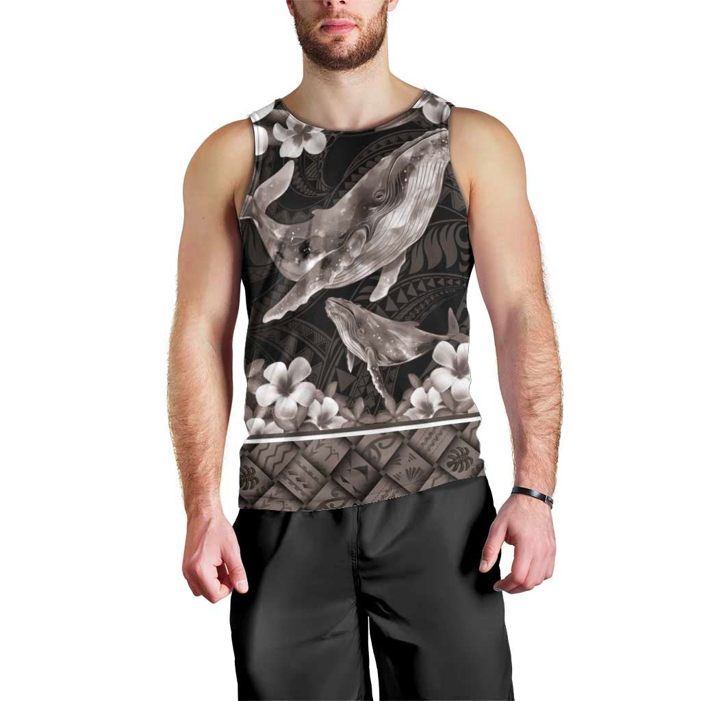 Hawaiian Plumeria and Humpback Whales Men Tank Top Polynerian Art Tattoo-Grayscale Mode LT03 - Polynesian Pride