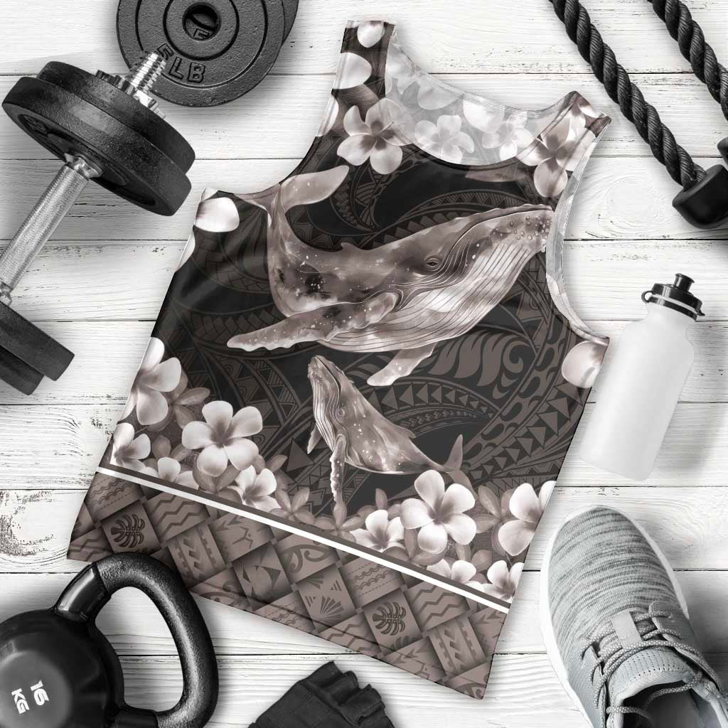 Hawaiian Plumeria and Humpback Whales Men Tank Top Polynerian Art Tattoo-Grayscale Mode LT03 - Polynesian Pride