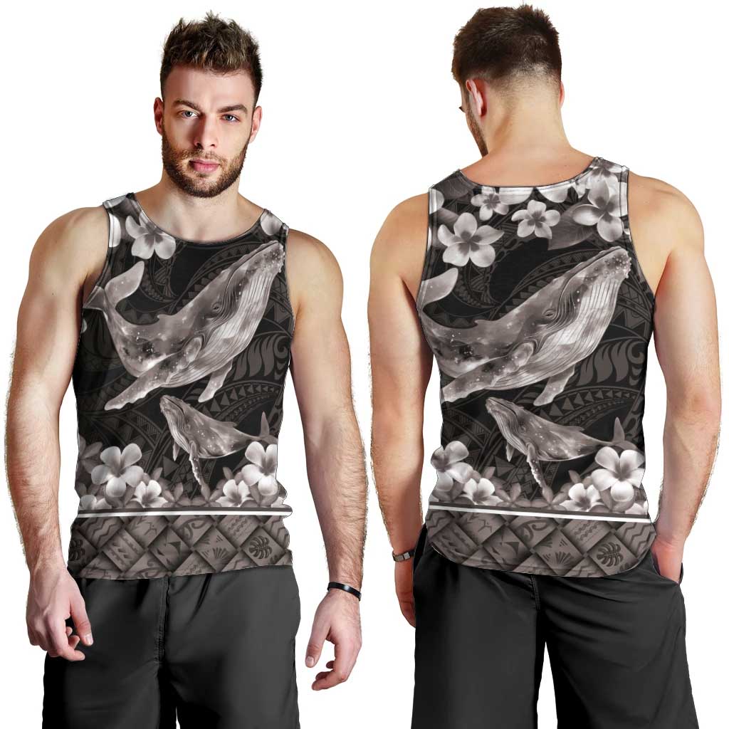 Hawaiian Plumeria and Humpback Whales Men Tank Top Polynerian Art Tattoo-Grayscale Mode LT03 - Polynesian Pride