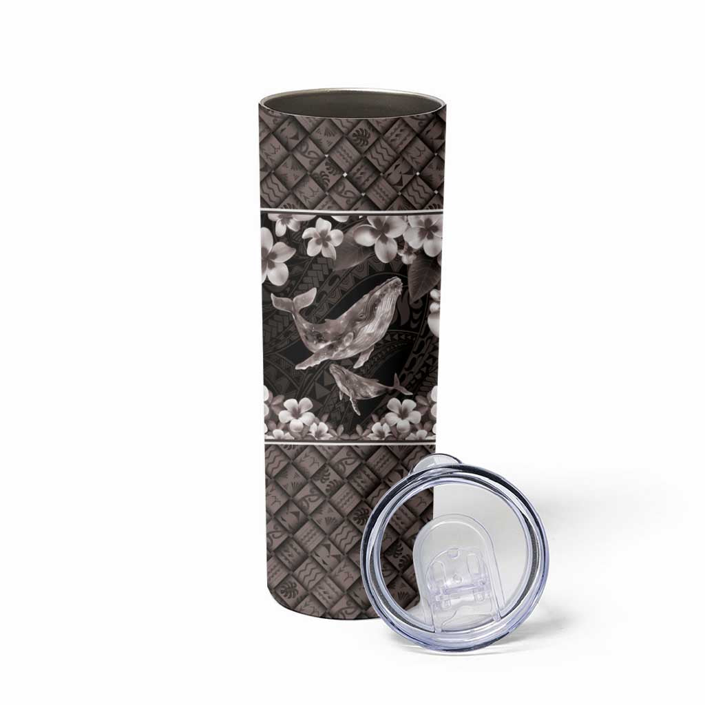 Hawaiian Plumeria and Humpback Whales Skinny Tumbler Polynerian Art Tattoo-Grayscale Mode LT03 - Polynesian Pride