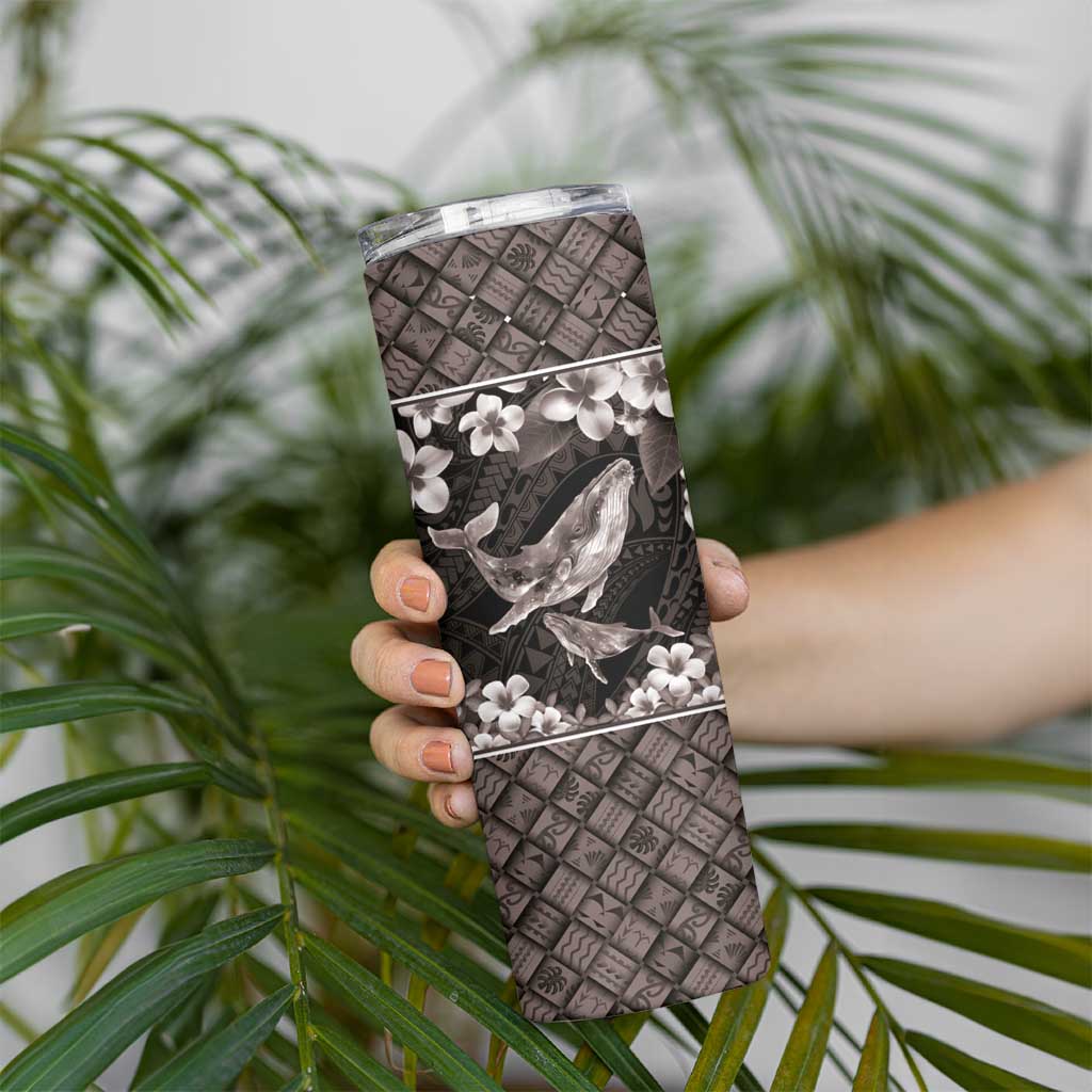 Hawaiian Plumeria and Humpback Whales Skinny Tumbler Polynerian Art Tattoo-Grayscale Mode LT03 - Polynesian Pride