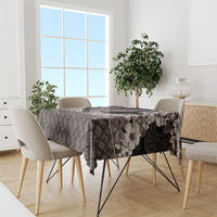Hawaiian Plumeria and Humpback Whales Tablecloth Polynerian Art Tattoo-Grayscale Mode