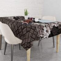 Hawaiian Plumeria and Humpback Whales Tablecloth Polynerian Art Tattoo-Grayscale Mode