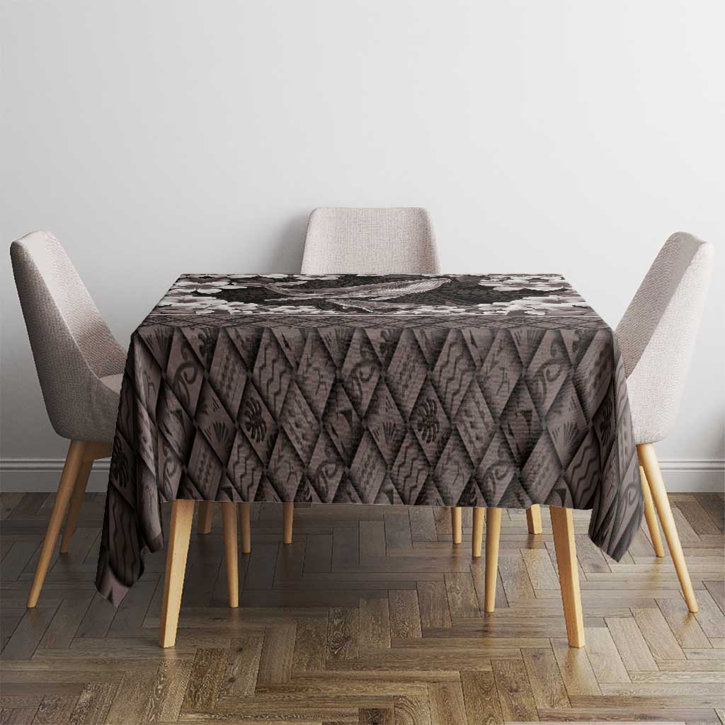 Hawaiian Plumeria and Humpback Whales Tablecloth Polynerian Art Tattoo-Grayscale Mode