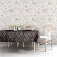 Hawaiian Plumeria and Humpback Whales Tablecloth Polynerian Art Tattoo-Grayscale Mode
