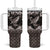 Hawaiian Plumeria and Humpback Whales Tumbler With Handle Polynerian Art Tattoo-Grayscale Mode