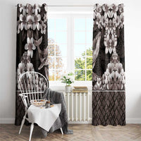 Hawaiian Plumeria and Humpback Whales Window Curtain Polynerian Art Tattoo-Grayscale Mode