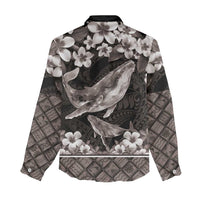 Hawaiian Plumeria and Humpback Whales Women Casual Shirt Polynerian Art Tattoo-Grayscale Mode LT03 - Polynesian Pride