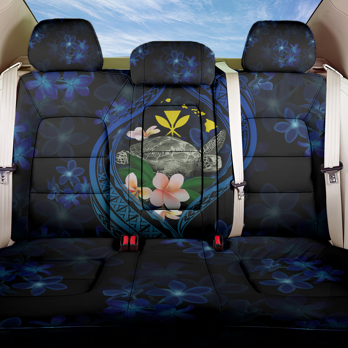 Hawaii Turtle Plumeria Flower Fanciful Back Car Seat Cover LT03 One Size Black - Polynesian Pride