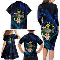Hawaii Turtle Plumeria Flower Fanciful Family Matching Long Sleeve Bodycon Dress and Hawaiian Shirt LT03 - Polynesian Pride