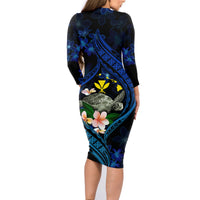 Hawaii Turtle Plumeria Flower Fanciful Family Matching Long Sleeve Bodycon Dress and Hawaiian Shirt LT03 - Polynesian Pride