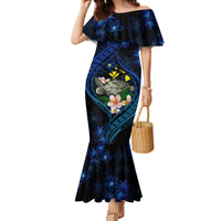 Hawaii Turtle Plumeria Flower Fanciful Family Matching Mermaid Dress and Hawaiian Shirt LT03 Mom's Dress Black - Polynesian Pride