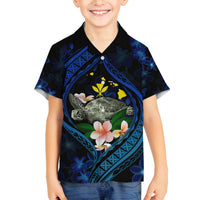Hawaii Turtle Plumeria Flower Fanciful Family Matching Off The Shoulder Long Sleeve Dress and Hawaiian Shirt LT03 Son's Shirt Black - Polynesian Pride