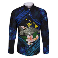 Hawaii Turtle Plumeria Flower Fanciful Family Matching Off Shoulder Maxi Dress and Hawaiian Shirt LT03 Dad's Shirt - Long Sleeve Black - Polynesian Pride