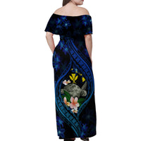 Hawaii Turtle Plumeria Flower Fanciful Family Matching Off Shoulder Maxi Dress and Hawaiian Shirt LT03 - Polynesian Pride