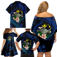Hawaii Turtle Plumeria Flower Fanciful Family Matching Off Shoulder Short Dress and Hawaiian Shirt LT03 - Polynesian Pride