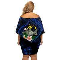 Hawaii Turtle Plumeria Flower Fanciful Family Matching Off Shoulder Short Dress and Hawaiian Shirt LT03 - Polynesian Pride